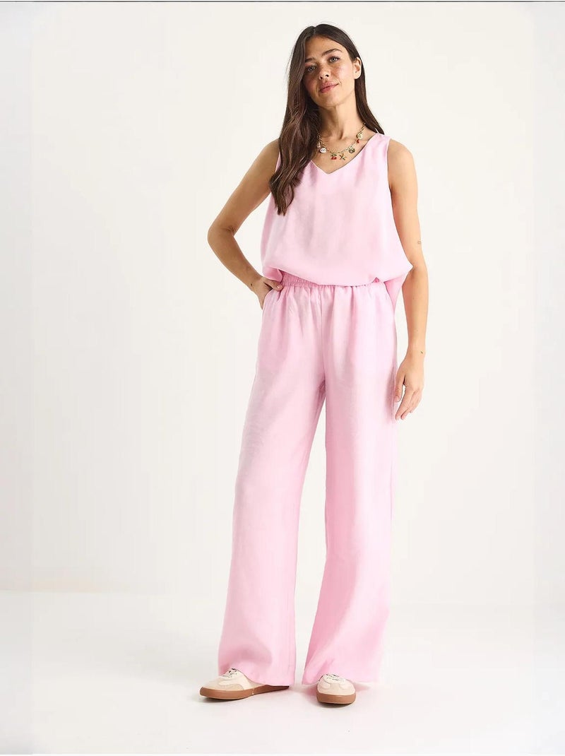 Conjunto de dos piezas con blusa de tirantes y cuello en v y pantalón palazzo lucci Rosa claro - Kiabi