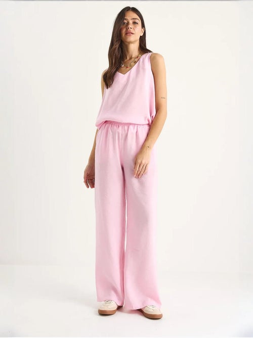 Conjunto de dos piezas con blusa de tirantes y cuello en v y pantalón palazzo lucci - Kiabi Conjunto de dos piezas con blusa de tirantes y cuello en v y pantalón palazzo lucci - Kiabi