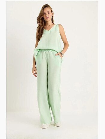 Conjunto de dos piezas con blusa de tirantes y cuello en v y pantalón palazzo lucci