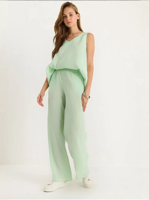 Conjunto de dos piezas con blusa de tirantes y cuello en v y pantalón palazzo lucci - Kiabi Conjunto de dos piezas con blusa de tirantes y cuello en v y pantalón palazzo lucci - Kiabi