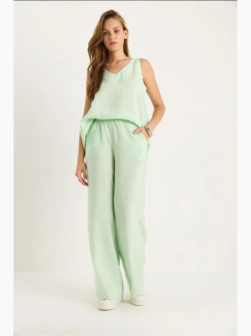 Conjunto de dos piezas con blusa de tirantes y cuello en v y pantalón palazzo lucci - Kiabi Conjunto de dos piezas con blusa de tirantes y cuello en v y pantalón palazzo lucci - Kiabi