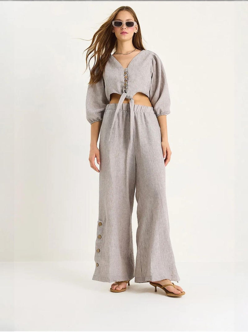 Conjunto de dos piezas con blusa y pantalón abotonado con detalle de lazo lucci Gris - Kiabi