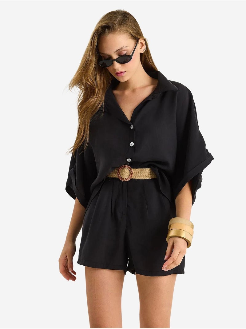 Conjunto de dos piezas con botones y cintura alta lucci Negro - Kiabi