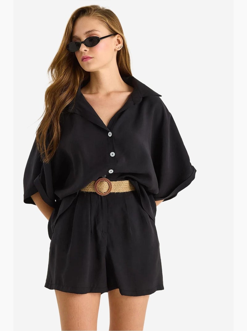 Conjunto de dos piezas con botones y cintura alta lucci Negro - Kiabi