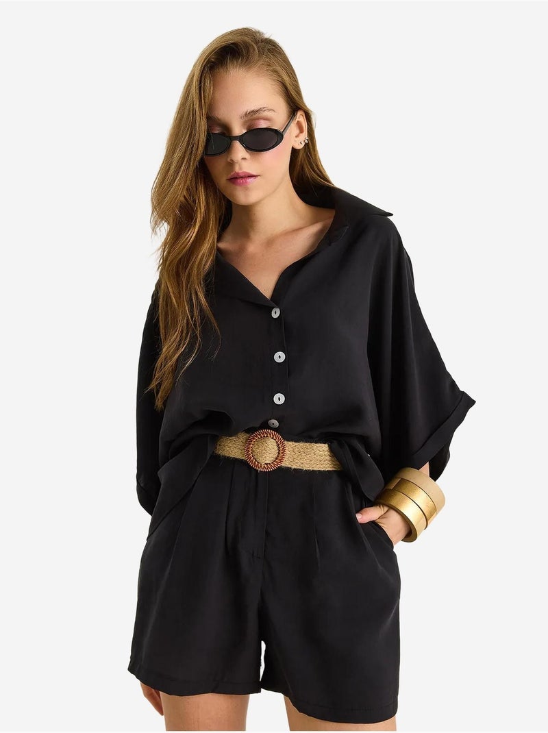 Conjunto de dos piezas con botones y cintura alta lucci Negro - Kiabi