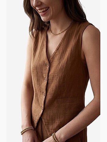 Conjunto de dos piezas con botones y cuello en v texturizado de my fashion