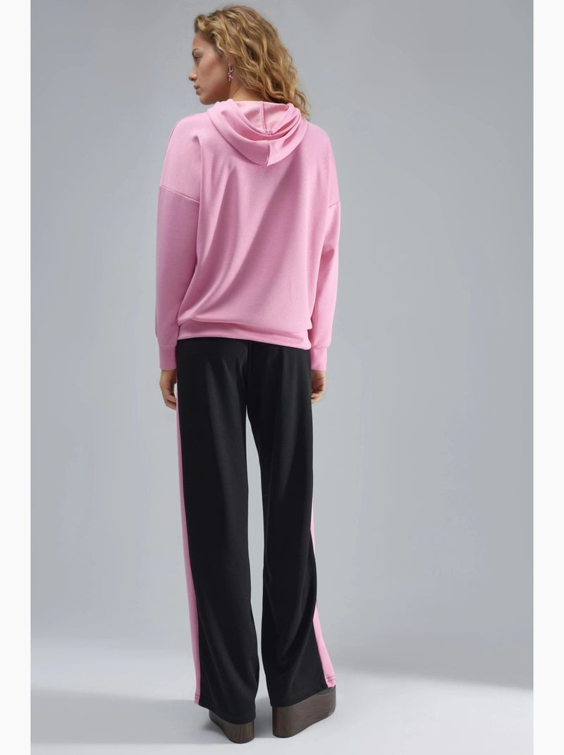 Conjunto de dos piezas con capucha, bordado, pierna larga y ancha hiccup Rosa fluo/Solinotes - Kiabi