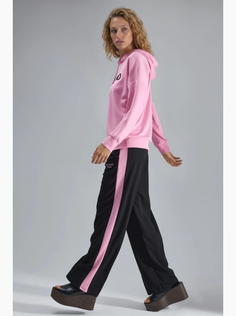 Conjunto de dos piezas con capucha, bordado, pierna larga y ancha hiccup Rosa fluo/Solinotes - Kiabi