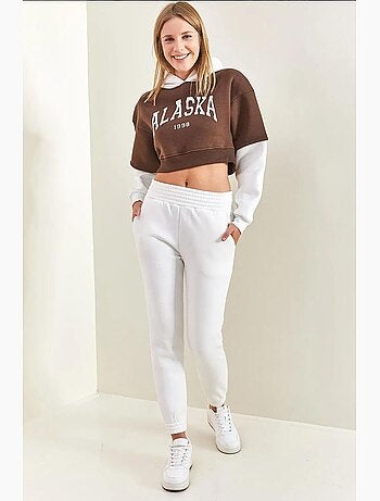 Conjunto de dos piezas con capucha y estampado cepillado de hilo lucci