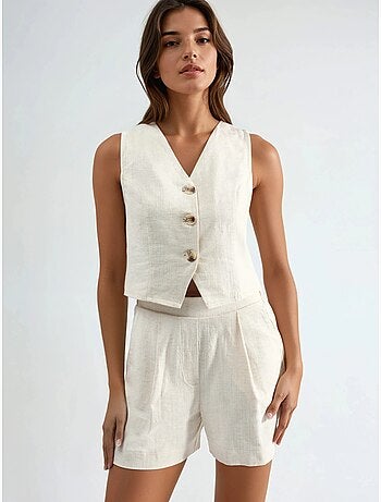 Conjunto de dos piezas con chaleco y shorts de mezcla de lino hiccup