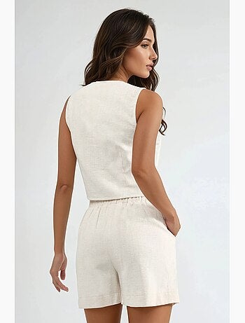 Conjunto de dos piezas con chaleco y shorts de mezcla de lino hiccup