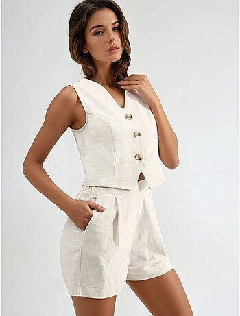 Conjunto de dos piezas con chaleco y shorts de mezcla de lino hiccup