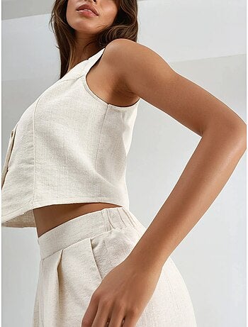 Conjunto de dos piezas con chaleco y shorts de mezcla de lino hiccup