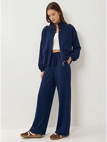 Conjunto de dos piezas con chaqueta con detalle de bolsillo y pantalón de pierna ancha istanbul