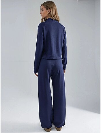 Conjunto de dos piezas con cintura alta, cuello alto y pierna ancha hiccup