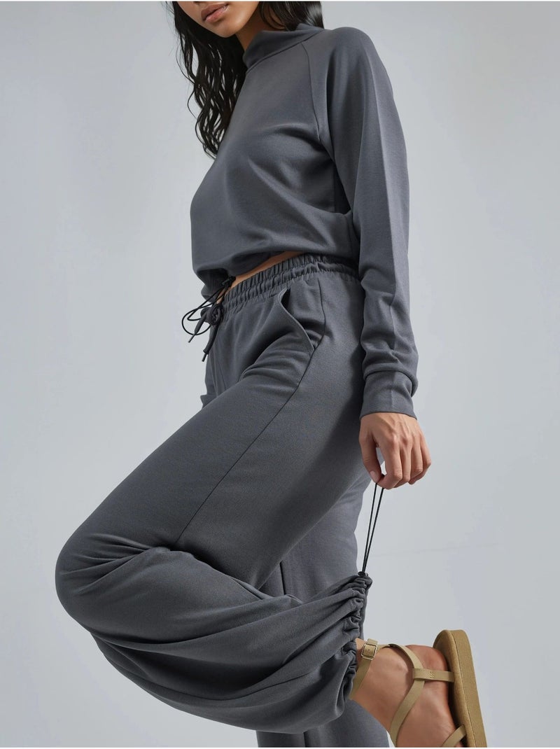 Conjunto de dos piezas con cintura alta, cuello alto y pierna ancha hiccup Gris - Kiabi