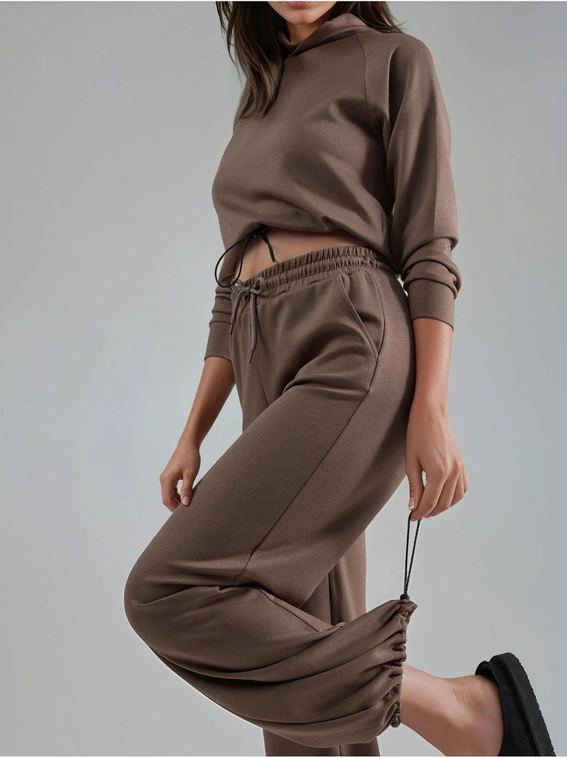 Conjunto de dos piezas con cintura alta, cuello alto y pierna ancha hiccup Marrón claro - Kiabi