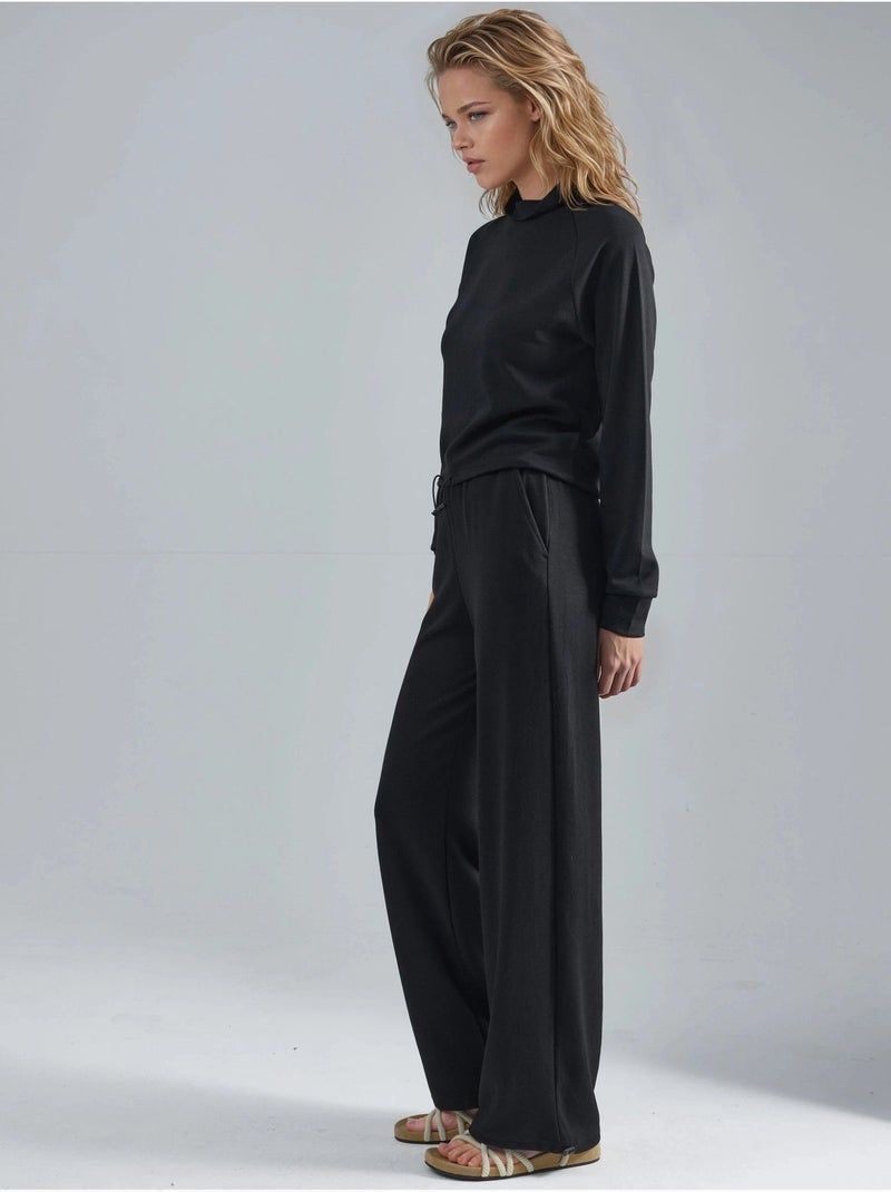 Conjunto de dos piezas con cintura alta, cuello alto y pierna ancha hiccup Negro - Kiabi