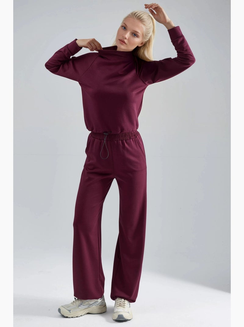 Conjunto de dos piezas con cintura alta, cuello alto y pierna ancha hiccup Rojo burdeos - Kiabi