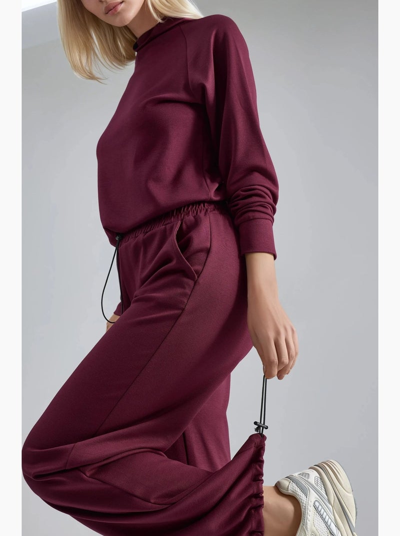 Conjunto de dos piezas con cintura alta, cuello alto y pierna ancha hiccup Rojo burdeos - Kiabi