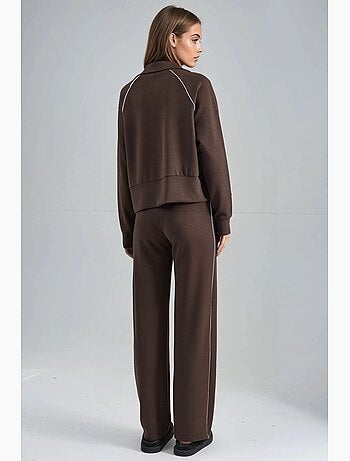 Conjunto de dos piezas con cintura alta, pierna ancha y cuello con cremallera hiccup