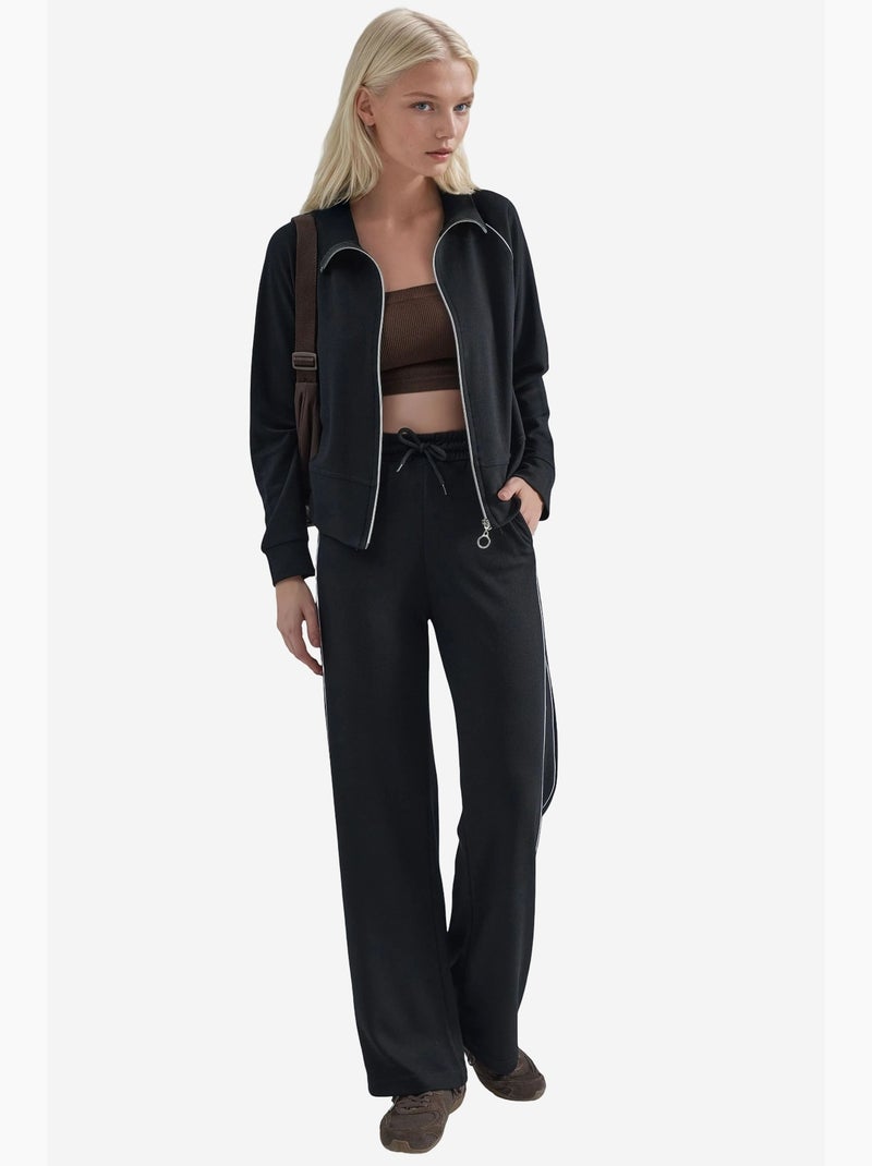 Conjunto de dos piezas con cintura alta, pierna ancha y cuello con cremallera hiccup Negro - Kiabi