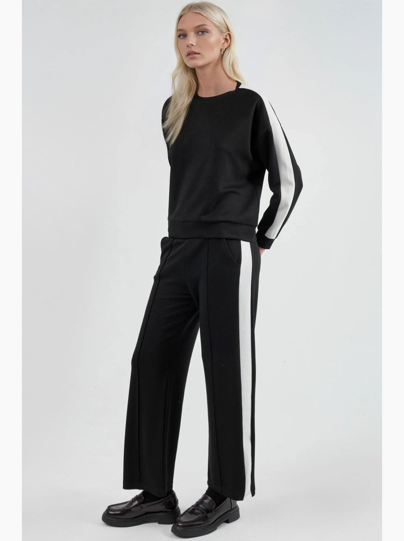 Conjunto de dos piezas con cintura alta, pierna ancha y cuello redondo hiccup Negro - Kiabi