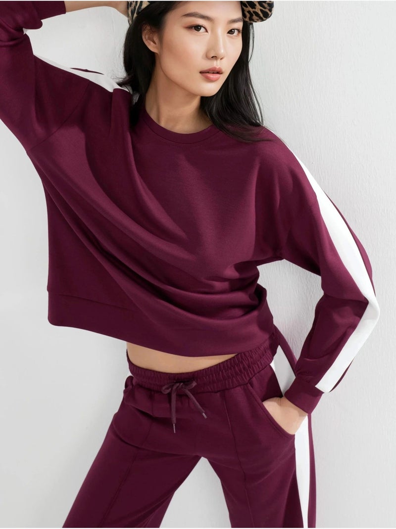 Conjunto de dos piezas con cintura alta, pierna ancha y cuello redondo hiccup Rojo burdeos - Kiabi