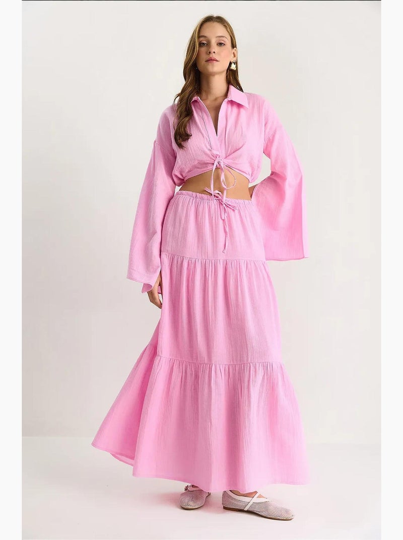 Conjunto de dos piezas con cintura alta y volantes lucci Rosa claro - Kiabi