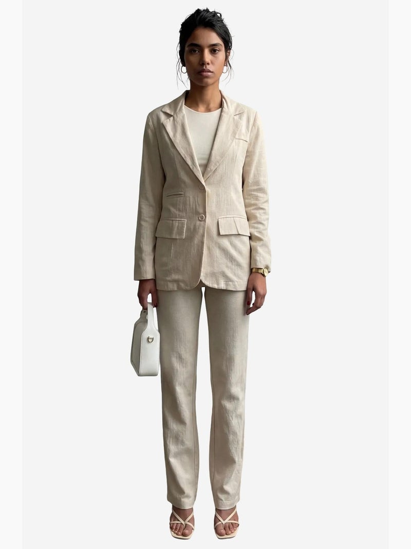 Conjunto de dos piezas con cuello de chaqueta abotonado my fashion Beige arcilla - Kiabi
