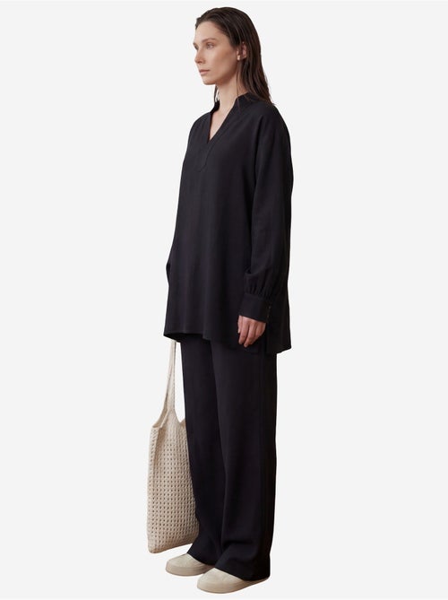 Conjunto de dos piezas con cuello en v y pierna ancha abotonado de my fashion - Kiabi