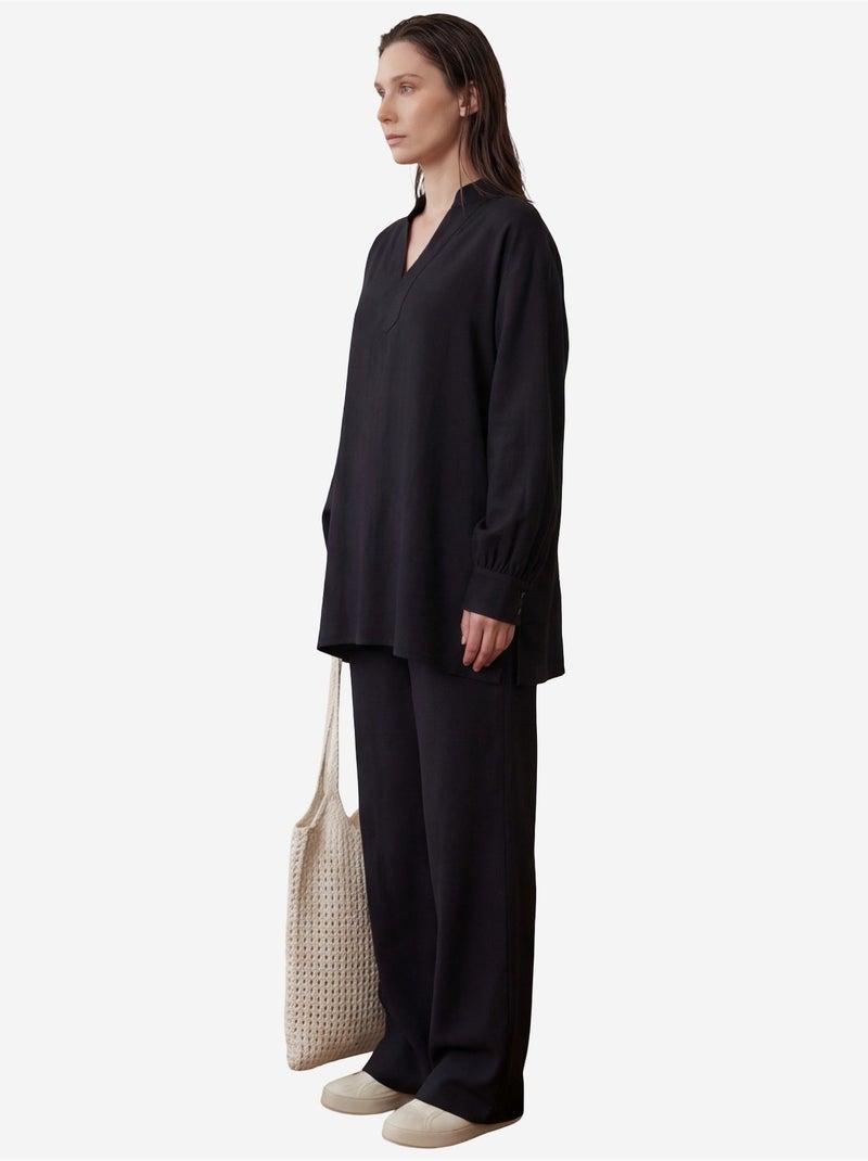 Conjunto de dos piezas con cuello en v y pierna ancha abotonado de my fashion Negro - Kiabi