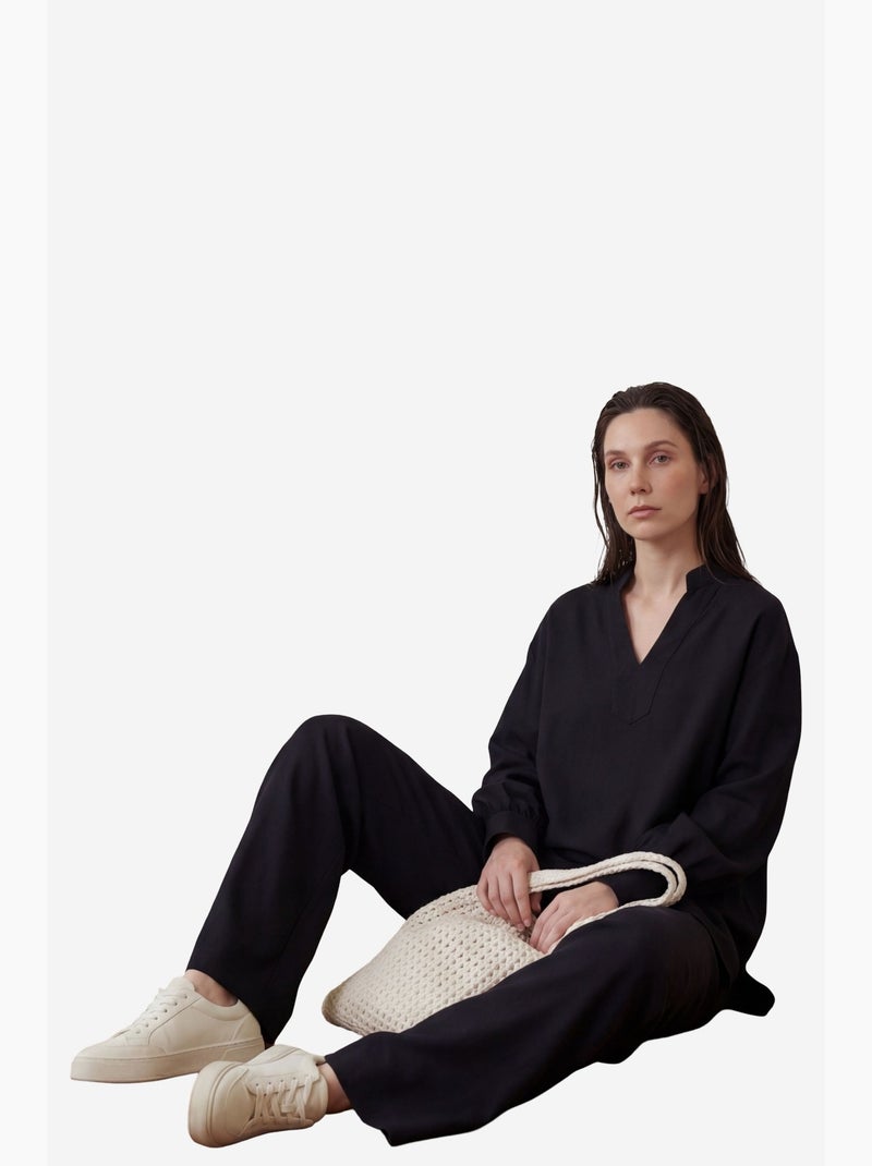 Conjunto de dos piezas con cuello en v y pierna ancha abotonado de my fashion Negro - Kiabi