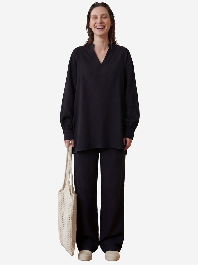 Conjunto de dos piezas con cuello en v y pierna ancha abotonado de my fashion Negro - Kiabi