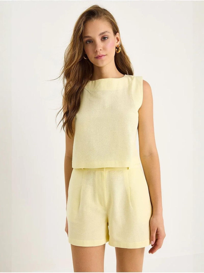 Conjunto de dos piezas con cuello redondo, sin mangas y cintura alta lucci Amarillo limón - Kiabi