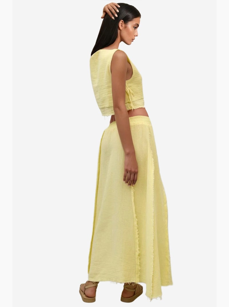 Conjunto de dos piezas con cuello redondo y cintura alta hiccup Amarillo limón - Kiabi