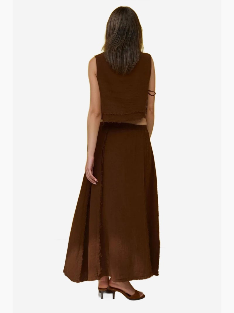 Conjunto de dos piezas con cuello redondo y cintura alta hiccup Marrón oscuro - Kiabi