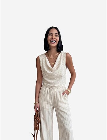 Conjunto de dos piezas con cuello vuelto, cintura alta y rayas de my fashion