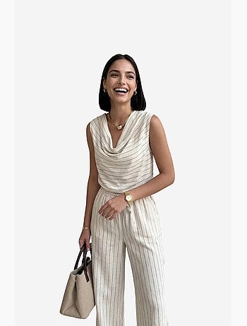 Conjunto de dos piezas con cuello vuelto, cintura alta y rayas de my fashion