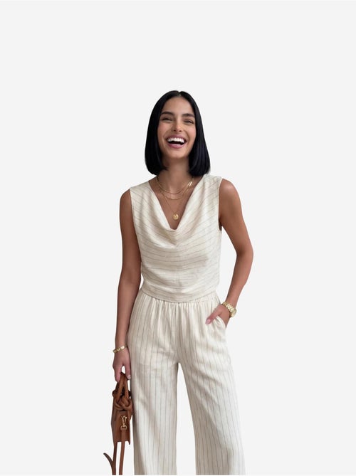 Conjunto de dos piezas con cuello vuelto, cintura alta y rayas de my fashion - Kiabi Conjunto de dos piezas con cuello vuelto, cintura alta y rayas de my fashion - Kiabi