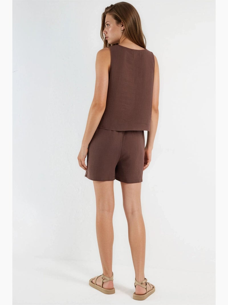 Conjunto de dos piezas con top de muselina sin mangas y shorts hiccup Marrón chocolate - Kiabi