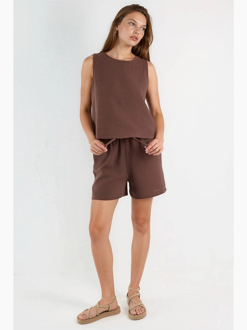 Conjunto de dos piezas con top de muselina sin mangas y shorts hiccup Marrón chocolate - Kiabi