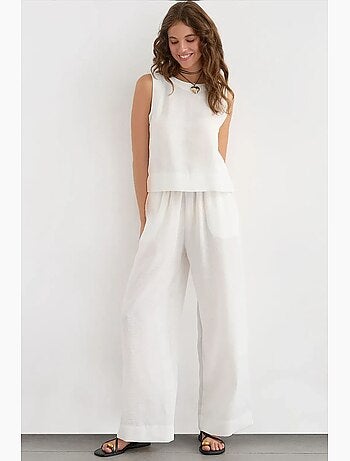 Conjunto de dos piezas de blusa con tacto de lino y pantalón con cintura elástica hiccup