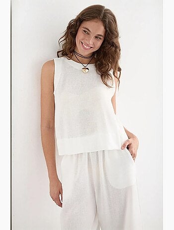 Conjunto de dos piezas de blusa con tacto de lino y pantalón con cintura elástica hiccup