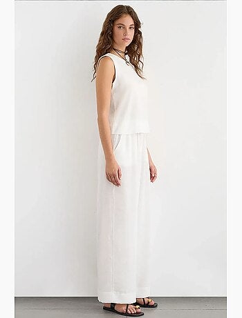 Conjunto de dos piezas de blusa con tacto de lino y pantalón con cintura elástica hiccup