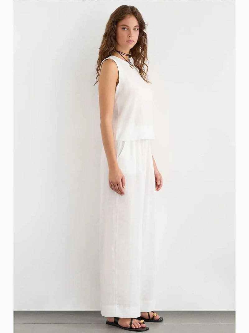Conjunto de dos piezas de blusa con tacto de lino y pantalón con cintura elástica hiccup Blanco - Kiabi