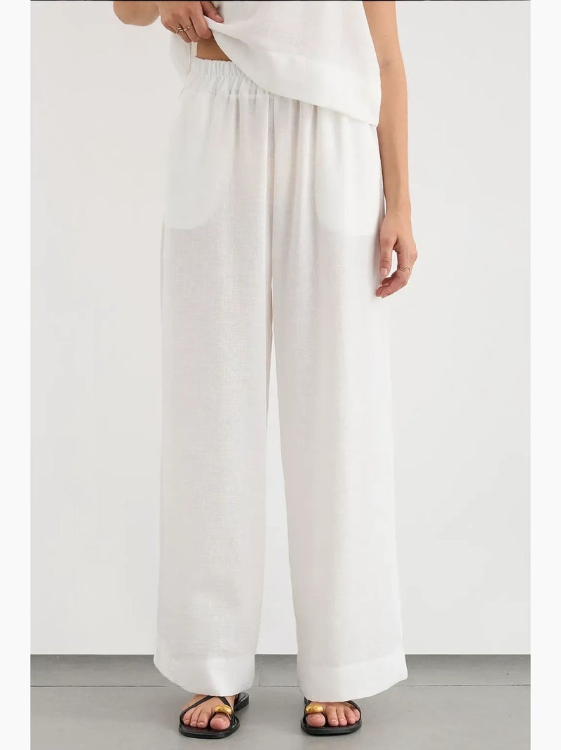 Conjunto de dos piezas de blusa con tacto de lino y pantalón con cintura elástica hiccup Blanco - Kiabi