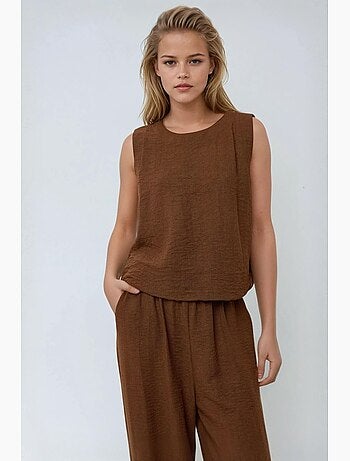Conjunto de dos piezas de blusa con tacto de lino y pantalón con cintura elástica hiccup