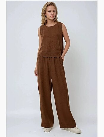 Conjunto de dos piezas de blusa con tacto de lino y pantalón con cintura elástica hiccup