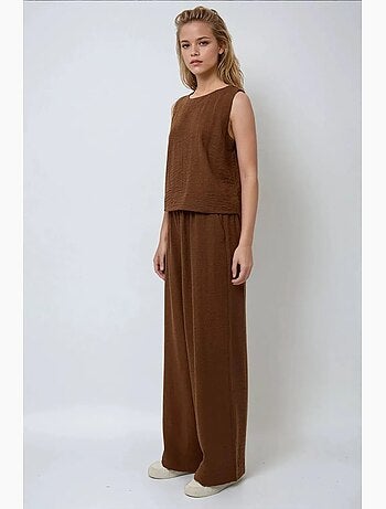 Conjunto de dos piezas de blusa con tacto de lino y pantalón con cintura elástica hiccup